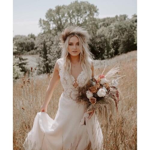 Little Boho And A Little Western Wedding Dress First Same Sex Elopement Lace Backless Sexy Flared Hi-Low Dress vestidos de novi