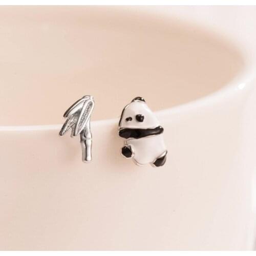 REETI 925 sterling silver Asymmetric panda Stud Earrings for Women Elegant Wedding Jewelry pendientes mujer moda 2019 Brincos