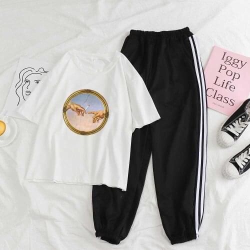 Outfits for Women Matching Sets Two Piece Suit Women Gesture T Shirt Fashion Pants Trendy Sportswear Set Long Pant Streetwear