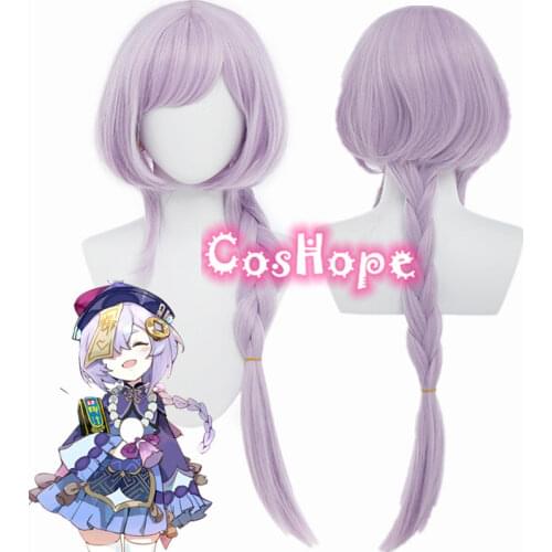 Genshin Impact Cosplay Qiqi Women 75cm Long Light Purple Wig Cosplay Anime Cosplay Wigs Heat Resistant Synthetic Wigs Halloween