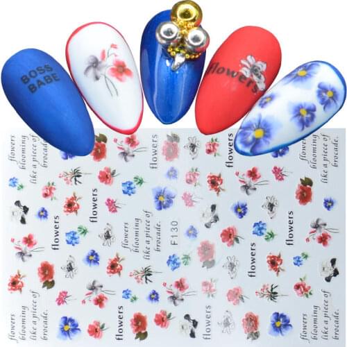 1 Sheet Flower Mix Patterns Flowers 3D Nail Sticker Nail Art Adhesive Stickers Nails Wraps Decorations DIY Stickers
