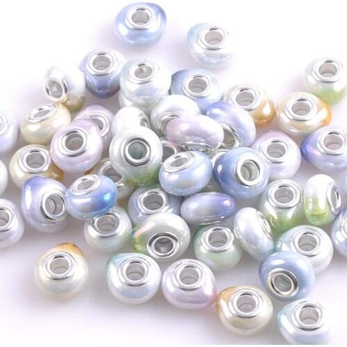 17x15mm Silver Big hole Round Ceramic Bead Flat Round Charms Beads Fit European Braclet DIY 10PCS DK-059X
