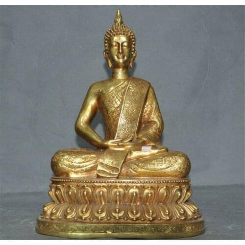 14" Old tibet buddhism bronze gilt Thailand Sakyamuni Shakyamuni buddha statue