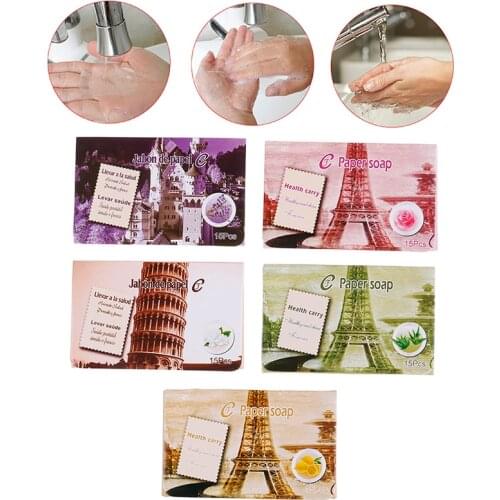 15pcs/box Mini Travel Soap Paper Washing Bath Clean Scented Disposable Soap Paper
