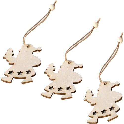 3PCS Christmas Wood Hanging Ornament Wooden Cutouts Craft Xmas Tree Decor Creative Tree Hanging Pendant for DIY Craft Home Party