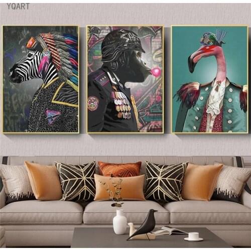 Abstract Graffiti Wall Art Animal Posters Orangutan Zebra Flamingo Canvas Painting Print on Canvas for Modern Home Room Decor