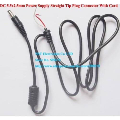 Free shipping/2pcs/DC 5.5x2.5mm Power Supply Straight Tip Plug Connector With Cord / Cable Connector For Laptop Cable New