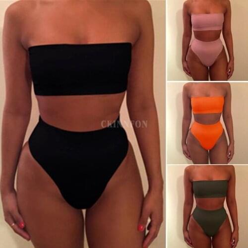 200Pcs/Lot Sexy Strapless Bikini Set Women Push-Up High Waist Swimsuit Beach Swimwear Bathing Suit