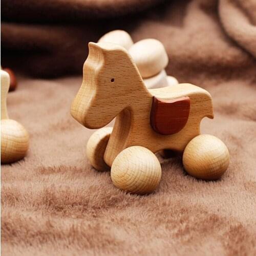 Puzzle Baby Toy Wood Teether Bell Rattles Beech Wooden Dog Car Shape Cartoon Wooden Rattle Handle Children Product Gift Toy Moon