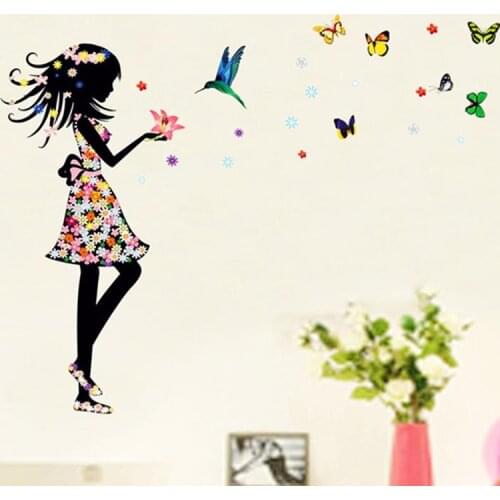 Diy Home Decor New Design Girl Birds Wall Sticker Kids Room Art Decals Pvc Wall Decoration Vinilos Paredes Home Decor