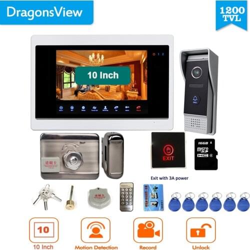 Dragonsview 10 Inch Wired Video Intercom Video Door Phone with Doorbell Camera System 1200TVL HD Record SD Card Motion Rainproof