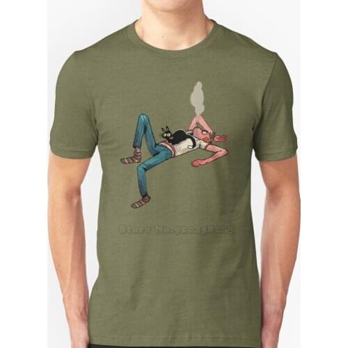 Roof Funny Printed Men T Shirt Summer Style Hip Hop Casual T Shirt Cat Roof Smoking