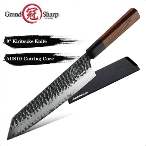 Grandsharp Handmade Chefs Knife 3 Layers AUS-10 Japanese Steel 9'' Japanese Kiritsuke Kitchen Knife Slicing Fish Meat Cooking
