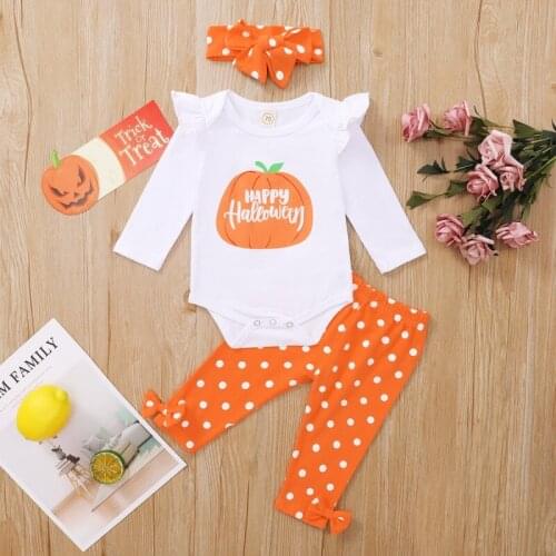 3Pcs Baby Girls Boys Cartoon Letter Romper Halloween Outfits Sets Autumn Children Cotton Romper Trousers Headband