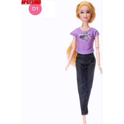 Fashion Clothes Set For Barbie Doll Outfits Purple T-shirt Tops & Pants Trousers For Barbie Dollhouse 1/6 BJD Accessories Toys