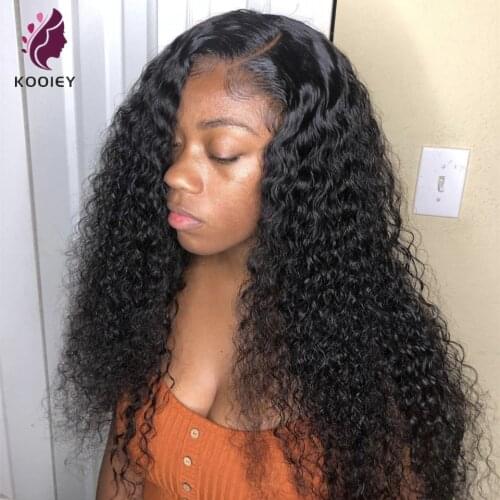 Kinky Culry Left Part 13x4 Lace Front Human Hair Wigs Brazilian Remy Deep Curly T Part Lace Wigs With Bleached Knots Baby Hair