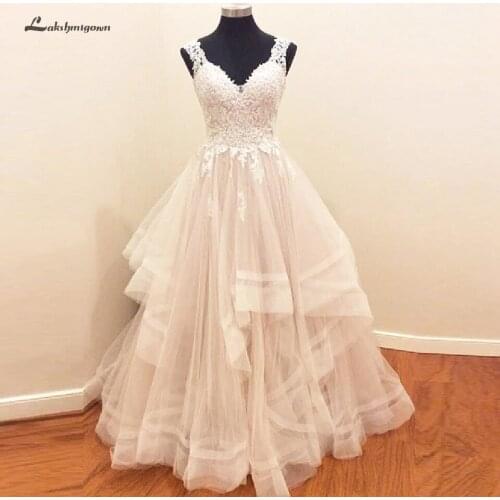 Lakshmigown Princess Wedding Gowns Lace Appliques See Through Back Bridal Dress Beading See Through Back Wedding Dress New 2020