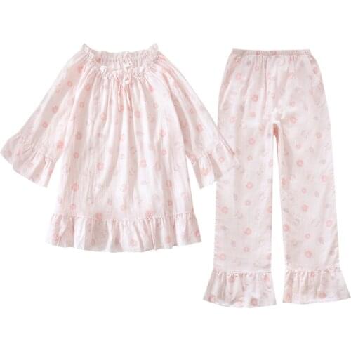 Summer Clothes for Women Pyjama Femme Coton Gauze Ladies Pajamas Set Sweet Donuts Long Sleeve Ice Cream Princess Style Homewear