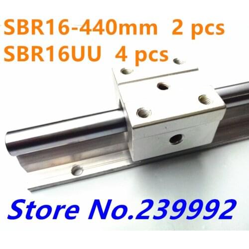 2 pcs SBR16 440mm linear guide and 4 pcs SBR16UU linear bearing blocks,sbr16 length 440mm for CNC parts