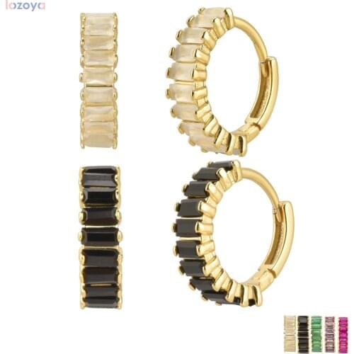 LOZOYA 925 Sterling Loops Round Ovals Silver Colorful Zircon Hoops Circle Pendiente Luxury Piercing Earring Rock Punk Jewelry