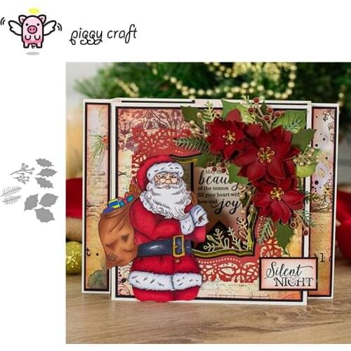 Piggy Craft metal cutting dies cut die mold Christmas holly leaf berries Scrapbook paper craft knife mould blade punch stencils