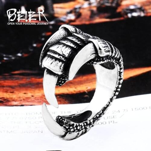 Beier new store 316L Stainless Steel mythology dragon claw ring steel men Vintage fashion adjustable Rings LLBR8-556R