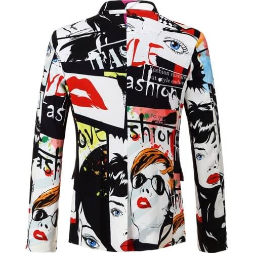 Mens Suit Blazers Personal Fashion Grooms Clothes Jacket Masculino Hombre Printed Slim Fit Smart Casual Mens Coats