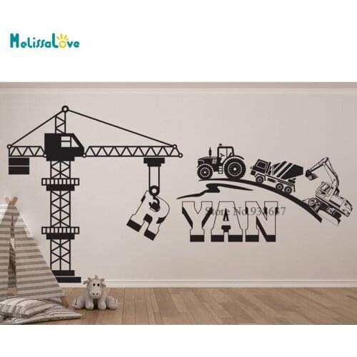 Custom Name Constuction Truck Decal Personalized Boy Room Playroom Nursery Decor Removable Vinyl Wall Sticker BD025