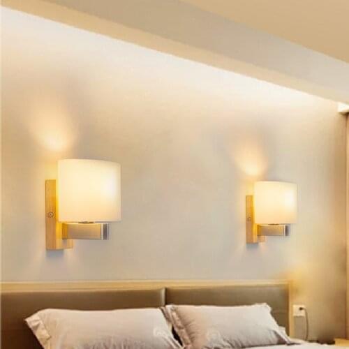 E27 New Nordic Bedroom Wall Lamp Headboard Creative Led Living Room Interior Wooden Art Wall Lamp European Hotel Decorative Lamp