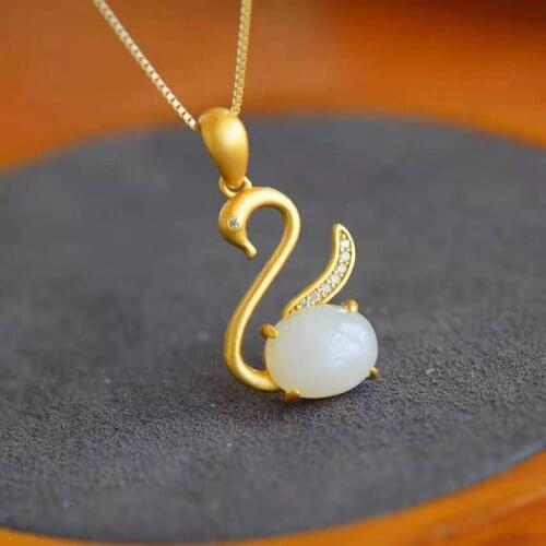 New 925 Silver Cygnet Prayer Necklace with Natural Hetian Jade Egg Noodles Pendant Is Designed for Women Jewelry