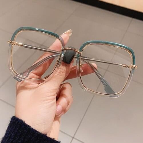 Green Clear Print Square Anti-blue Light Eyeglasses For Women Alloy Leopard Oversize Computer Myopia Glasses Frame Female Shades