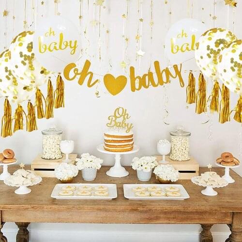 Oh Baby Disposable Tableware Balloons Confetti Ribbon Cupcake Topper Kit Baby Shower Decorations Supplies