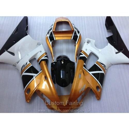 Bodywork plastic fairing kit for Yamaha YZFR1 00 01 gold white black fairings set YZF R1 2000 2001 LK27