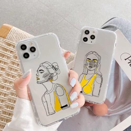 Line Design Pattern Girl Clear Phone Case For iPhone X XR XS MAX SE 2020 11 12 Pro Max 6s 7 8 Plus Shell Soft Transparent Cover