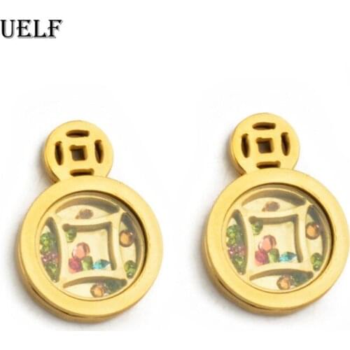 Uelf Europe and America Exaggerated Disc Round Coin Earring for Women Vintage Stainless Steel Metal Earrings