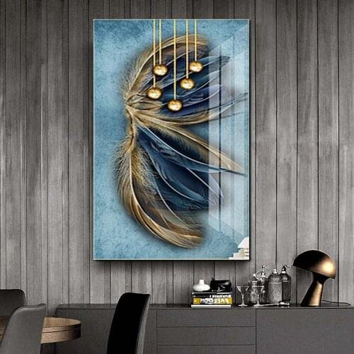 Nordic Feather Decoration Painting Home Entrance Decoration Painting Hallway End Hanging Painting Vertical Version Living