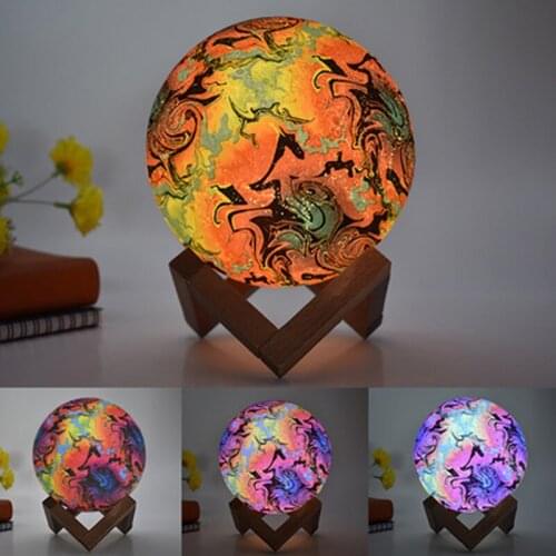 Indoor LED Night Light colorful 3D moon lamp ghost table light touch remote switch home bedroom decor lighting with wood stand