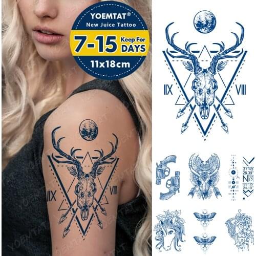 Juice Lasting Ink Tattoos Body Art Waterproof Temporary Tattoo Sticker Indian Moon Deer Tatoo Arm Fake Tribal Arrow Tatto Womenn