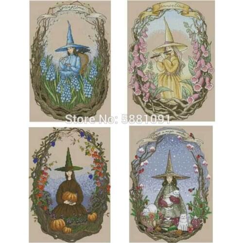 Four Seasons Witch patterns Counted Cross Stitch 11CT 14CT DIY Chinese Cross Stitch Kits Embroidery Needlework Sets home decor