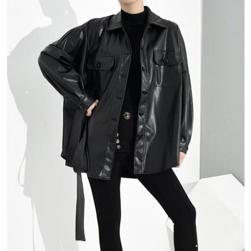 High Quality Ladies Coats 2021 Spring New Motor Storm Wine Red Full Sleeves Single Breasted Plus Size Pu Leather Jacket