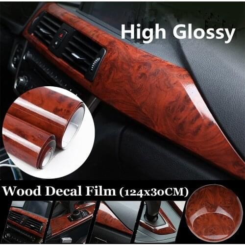 High Glossy Wood Grain Vinyl Sticker Decal Car Internal DIY Film 30x124CM