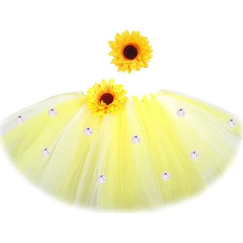 Beige Yellow Sunflower Tutu Skirt for Baby Girls Dress Up Costume for Photo Shoot Birthday Girl Fluffy Tutus Kids Dance Outfit