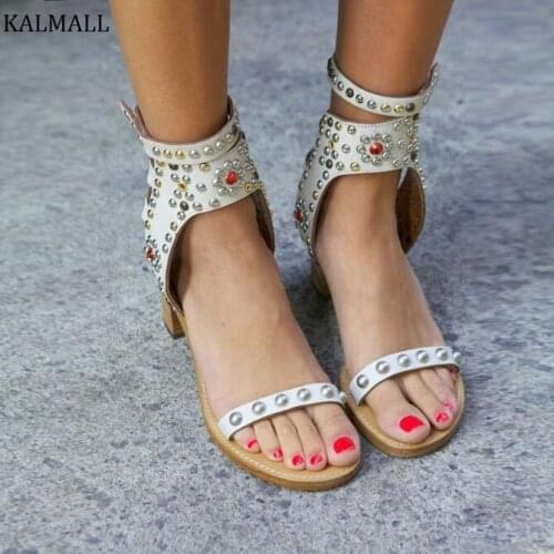 KALMALL Rome Style Buckle Strap Women Gladiator Sandals Studded Rivets High Heels Casual Shoes Open Toe Block Heels Women Shoes