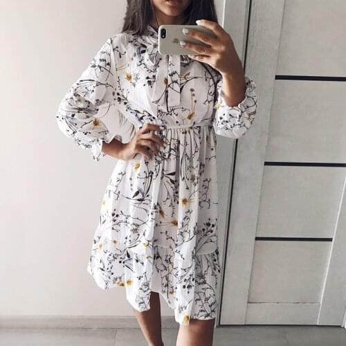2021 Autumn Winter Dress Women Long Sleeve Vintage Dress Chiffon Shirt Vestidos For Ladies Casual Floral Midi Dresses Polka Dot