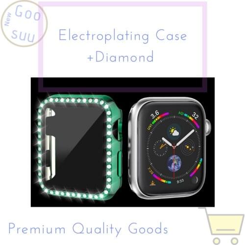 Hard Case for Apple Iwatch 44mm 42mm 40mm 38mm PC Electroplating Single Row Diamond Protective Case for Apple Watch Series 6 5 4