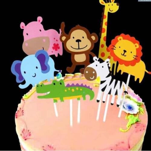 1set Animal Cake Topper Baby Shower Kids Birthday Party Jungle Safari Party Supplies Cupcake Topper Cake Top Flag Decorations