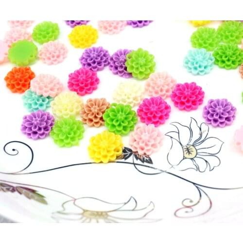 200pcs multi color 15mm mum cabochon connectors, cute resin flower cab beads with 2 side holes