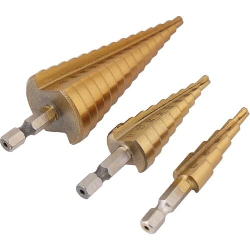 3Pcs/lot Step Drill Bits Step Drill Bit 1/4 Inch Hex Shank HSS Coated Step Drill Bits Set