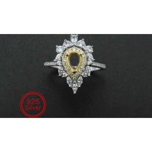 4x6MM Luxury Pear Shape Prong Bezel Gold Plated Solid 925 Sterling Silver Adjustable Ring Settings for Gemstone DIY 1294172