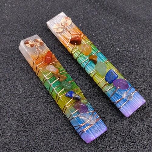 7 Chakra Healing Crystals Stone Beads Wire Wrapped Raw Selenite Stick Wand for Yoga Meditation Spiritual Reiki Balancing